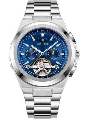Men's Blue Fully Automatic Mechanical 43mm Hollow Skeleton Dial Wrist Watch